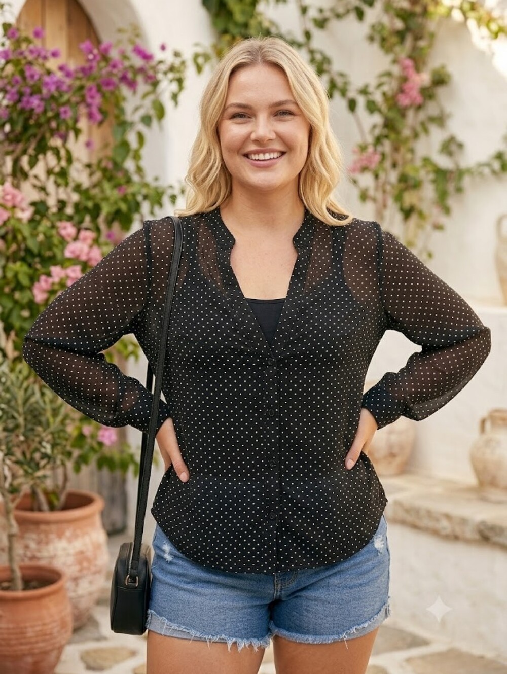 Office Siren Sheer Polka Dot Ruffle Blouse Corpcore Whimsigoth Top Boutique Plus
